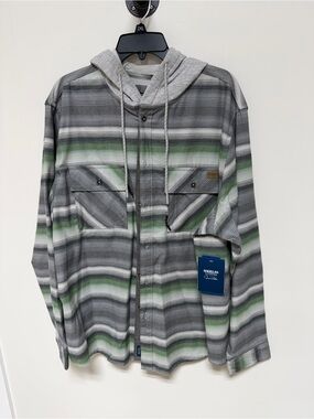 Magellan Outdoors Gray & Green Hooded Flannel Shirt Jacket